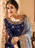 Indian Clothes - Blue Two Tone Jacquard Palazzo Suit
