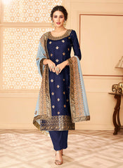 Blue Jacquard Palazzo Suit