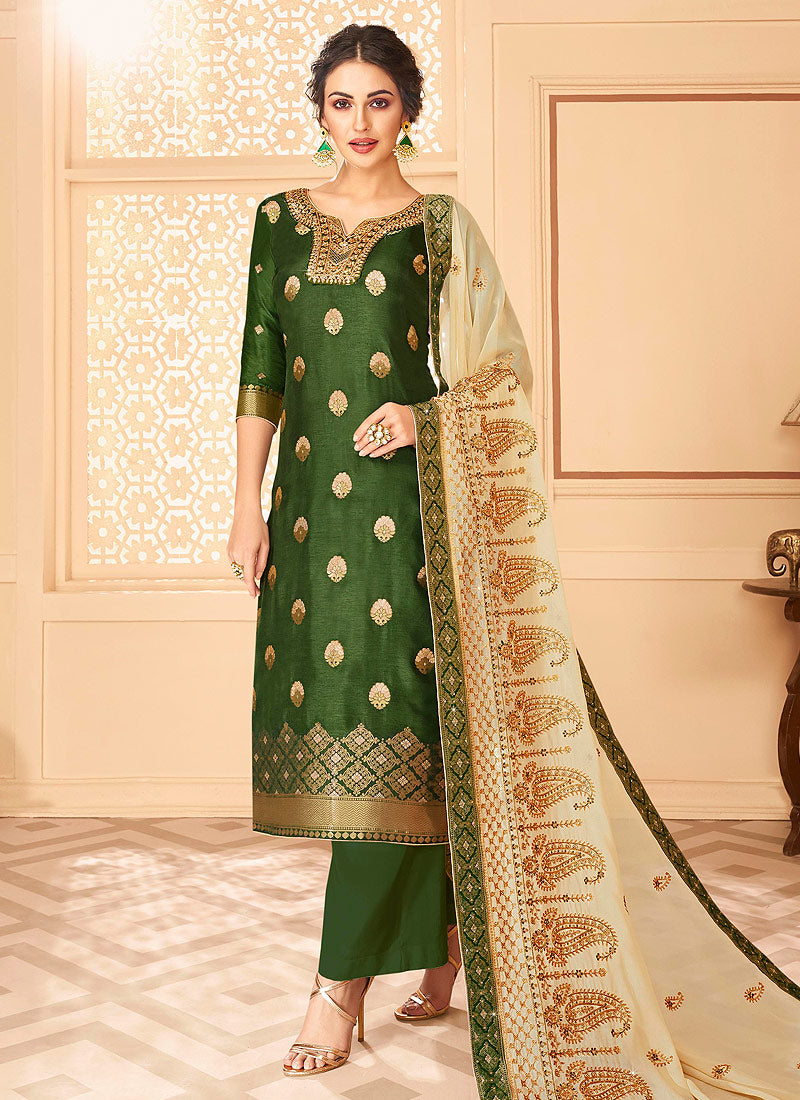 Green Jacquard Palazzo Suit