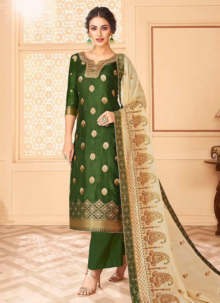 Green Jacquard Palazzo Suit