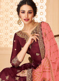 Indian Clothes - Maroon And Peach Jacquard Palazzo Suit