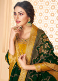 Indian Clothes - Yellow And Green Jacquard Palazzo Suit