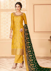 Yellow Jacquard Palazzo Suit