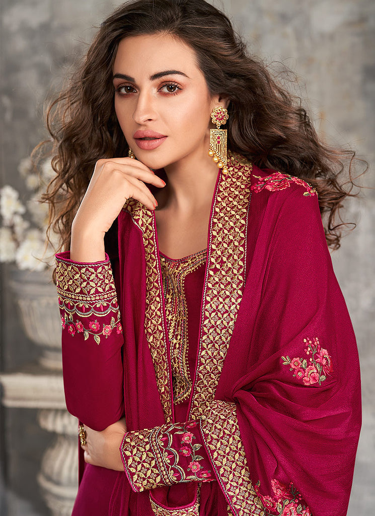 Indian Clothes - Red Palazzo Style Pant Suit In usa uk canada