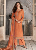 Orange Floral Embroidered Designer Palazzo Style Pant Suit