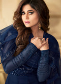 Indian Clothes - Navy Blue Sequence Embroidered Anarkali Suit