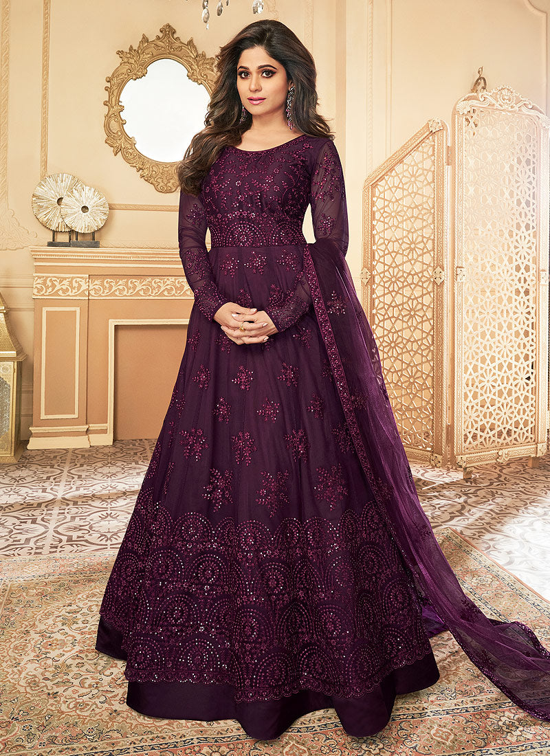 Plum Purple Sequence Anarkali Suit