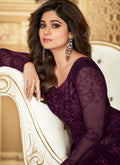 Indian Clothes - Plum Purple Sequence Embroidered Anarkali Suit