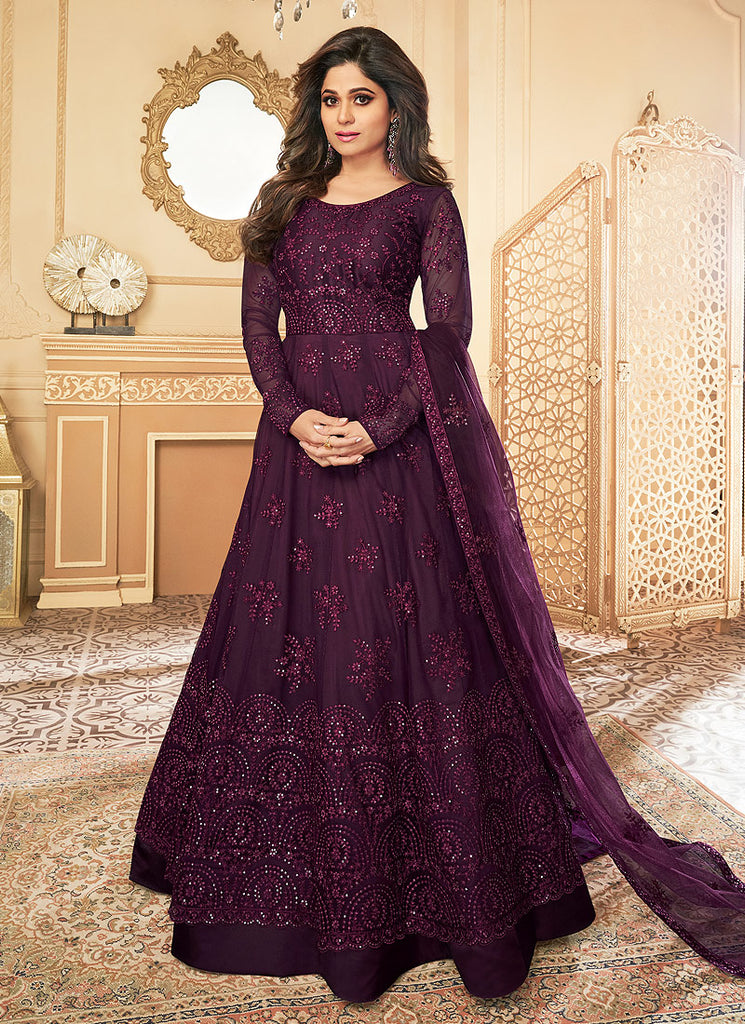 Plum Purple Sequence Anarkali Suit