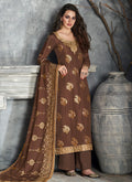 Brown Golden Embroidered Pakistani Palazzo Suit