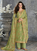 Light Green Gold Embroidered Pakistani Palazzo Suit
