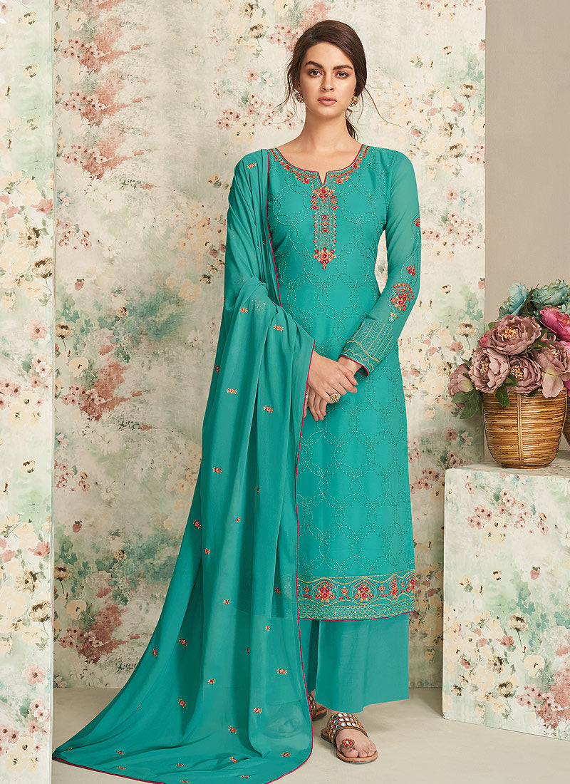 Aqua Blue Palazzo Suit