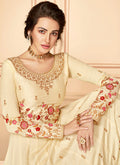 Indian Clothes - Cream Multi Embroidered Anarkali Suit