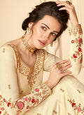 Indian Suits - Cream Multi Embroidered Anarkali Suit In usa uk canada