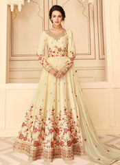 Cream Multi Embroidered Anarkali Suit