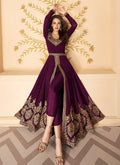 Indian Dress Wine Slit Style Zari Embroidered Anarkali Pants Suit