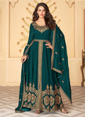 Rama Green Slit Style Zari Embroidered Anarkali Pants Suit