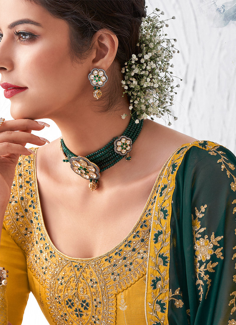 Yellow And Green Palazzo Suit