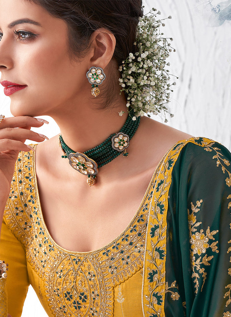 Yellow And Green Palazzo Suit