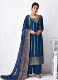 Royal Blue Embroidered Palazzo Suit