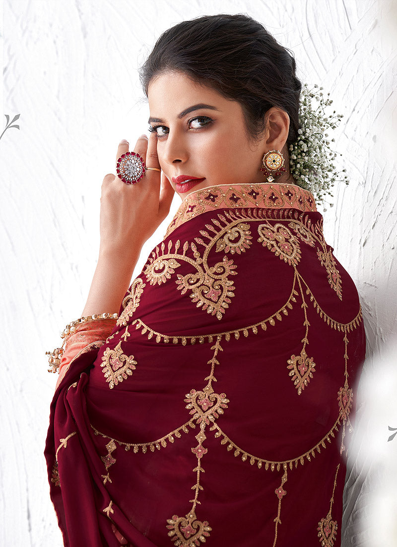 Peach And Maroon Palazzo Suit In usa uk canada