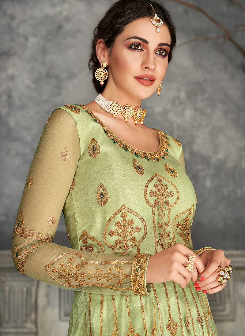 Green Golden Anarkali Suit In usa