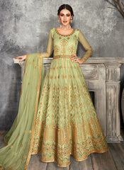 Green Golden Embroidered Anarkali Suit