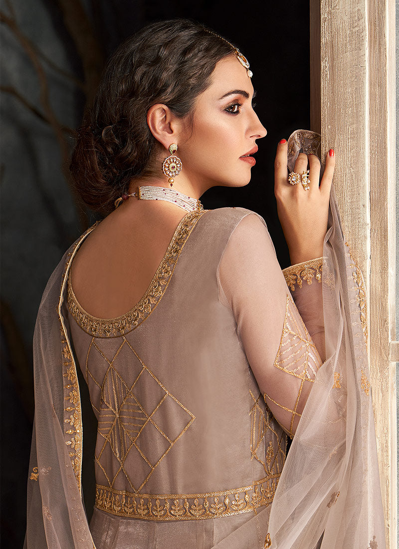 Mauve Golden Anarkali Suit In usa