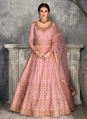 Pink Golden Embroidered Anarkali Suit