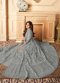 Indian Clothes - Slate Grey Lucknowi Embroidered Anarkali Lehenga In usa uk canada