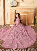 Indian Clothes - Pink Lucknowi Embroidered Anarkali Lehenga In usa uk canada