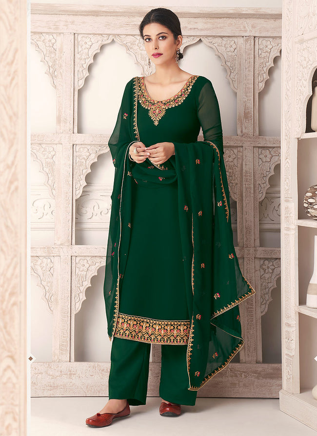 Green Multi Embroidered Pant Style Suit