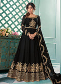 Black Embroidered Flared Anarkali Suit