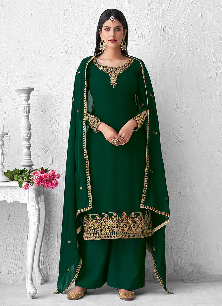 Green Embroidered Palazzo Suit