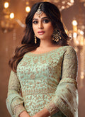 Mint Green Golden Anarkali Suit In usa