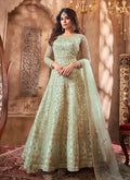 Mint Green Golden Embroidery Wedding Anarkali Suit