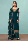 Turquoise Embroidered Pakistani Pant Suit
