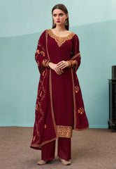 Maroon Embroidered Pakistani Pant Suit