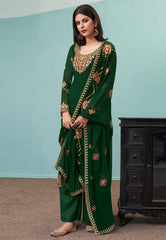 Green Embroidered Pakistani Pant Suit