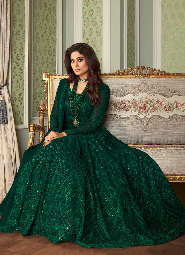 Buy Green Anarkali Dress for Women Online from india's Luxury Designers 2024