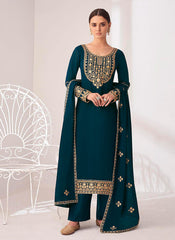 Turquoise Golden Salwar Kameez