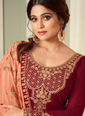 Maroon And Peach Lehenga style suit In usa 