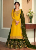Yellow And Green Embroidered Lehenga Style Suit