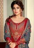 Red And Grey Lehenga Style Suit In usa uk canada