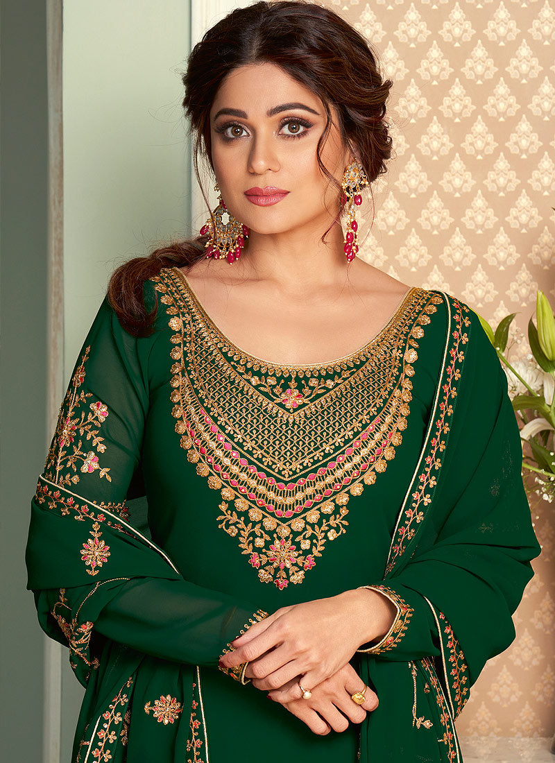 Dark Green Lehenga Style Suit In usa