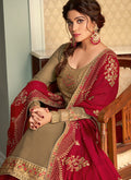 Olive Green And Red Lehenga Style Suit In usa