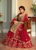 Olive Green And Red Lehenga Style Suit In usa uk canada