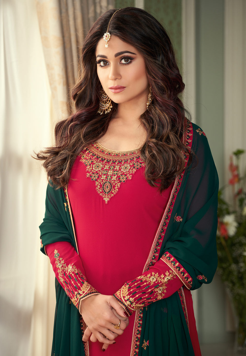 Pink And Green Palazzo Suit In usa uk