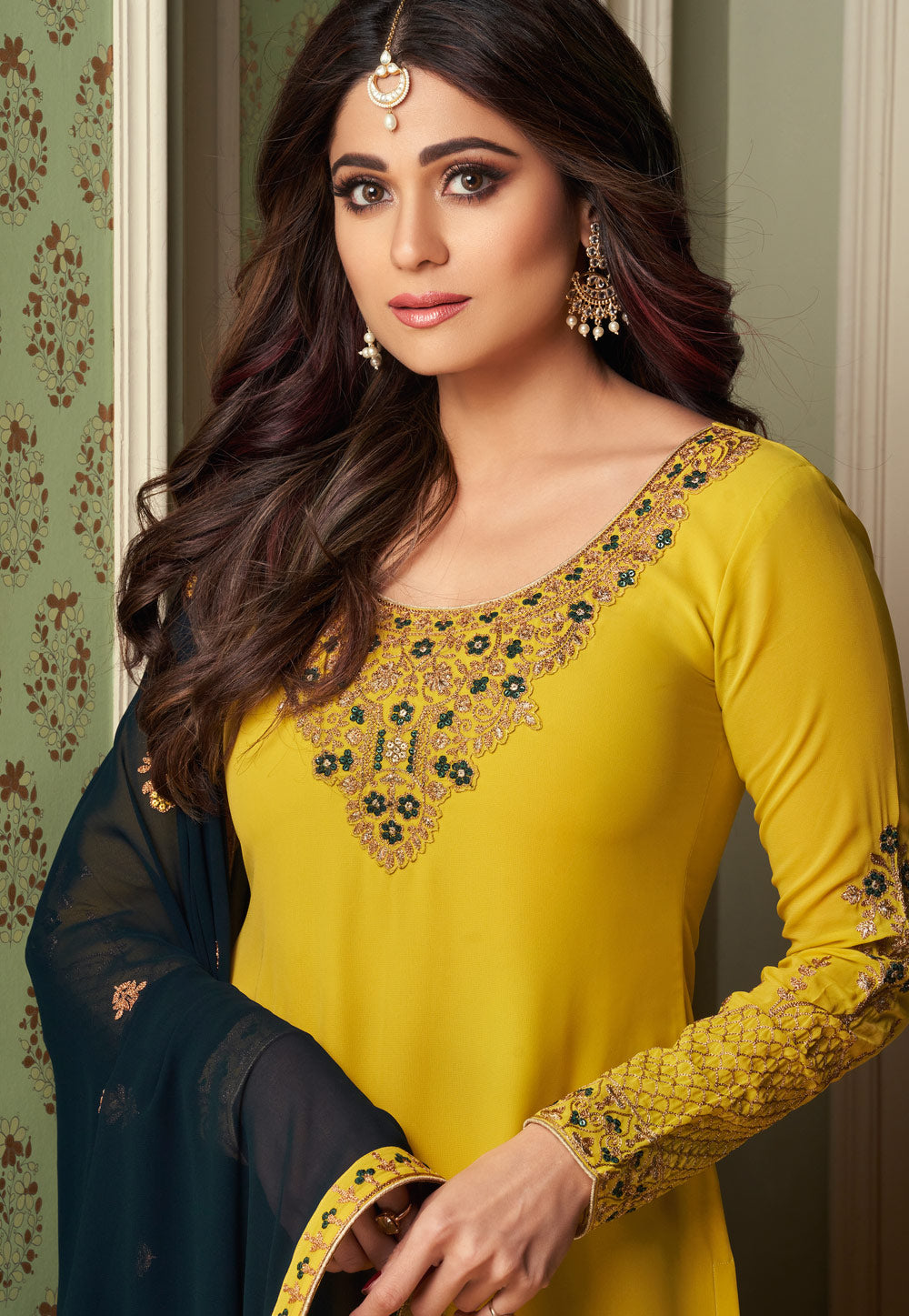 Yellow And Green Palazzo Suit In usa