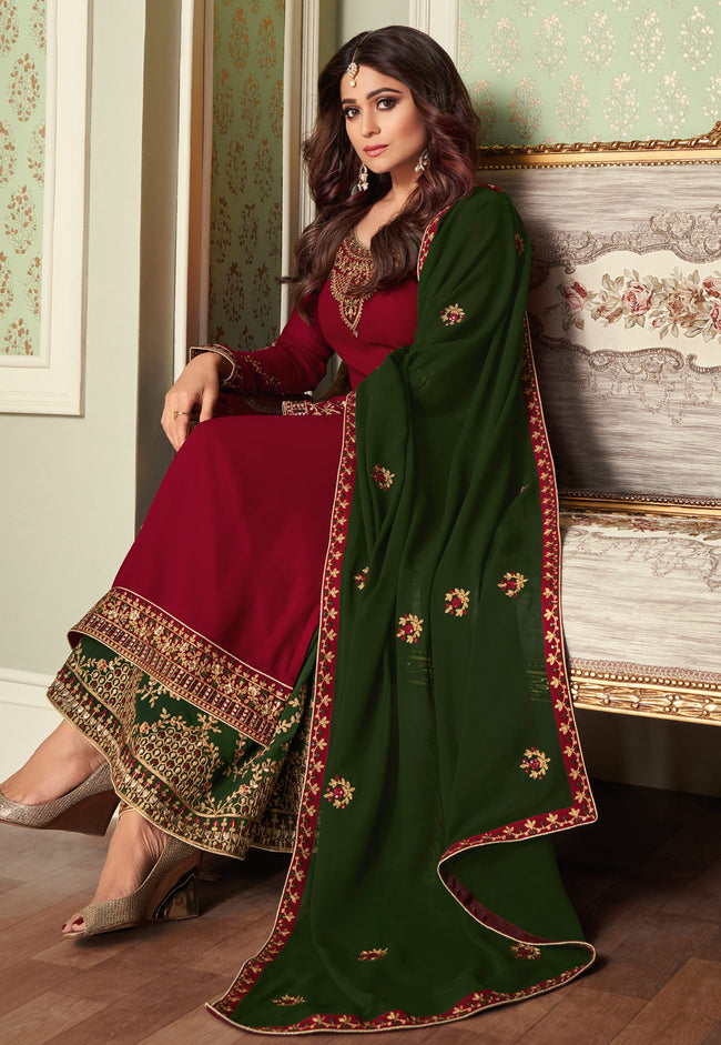 Maroon And Green Ethnic Palazzo Suit In usa uk